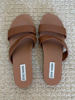 Steve Madden Tan Double-Strap Slide Sandals